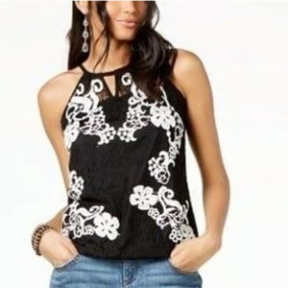 INC International Concepts Black and White Floral Halter Tank